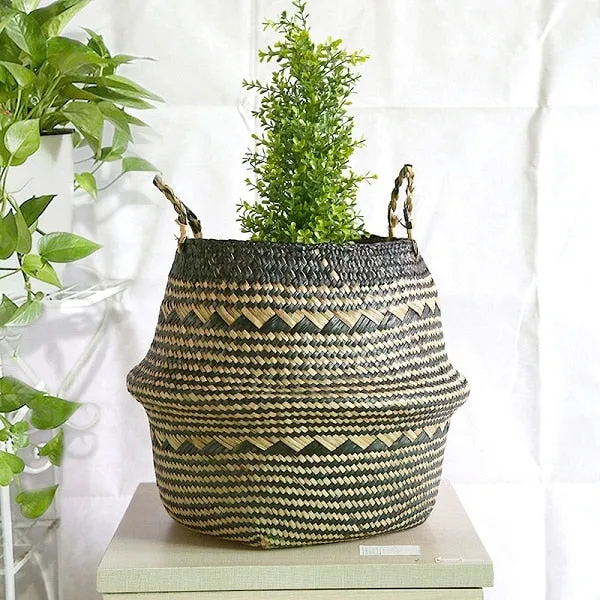 Storage Basket Rattan Straw Basket Wicker Folding Flower Pot Seagrasss Flower Baskets Garden Planter pot de fleur suspendu