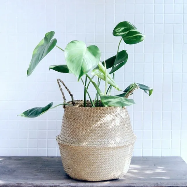 Storage Basket Rattan Straw Basket Wicker Folding Flower Pot Seagrasss Flower Baskets Garden Planter pot de fleur suspendu