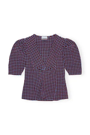 Stretch Seersucker V-Neck Blouse