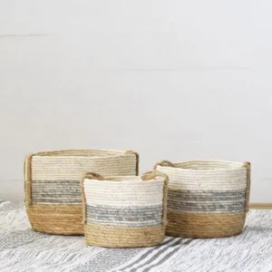 Striped Straw Handle Basket
