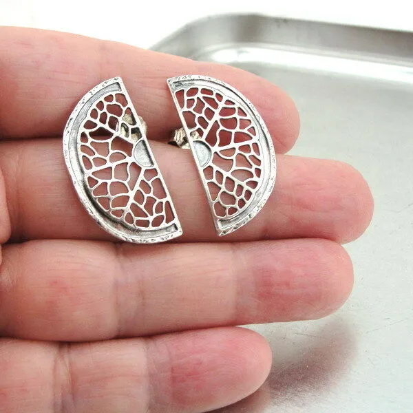 Stud Earrings 925 Sterling Silver  Handmade Artistic Gift Hadar Designers (V)SALE