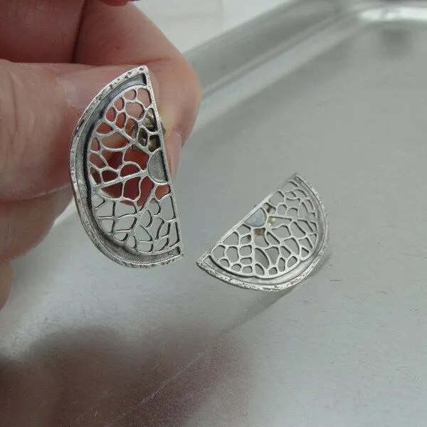 Stud Earrings 925 Sterling Silver  Handmade Artistic Gift Hadar Designers (V)SALE