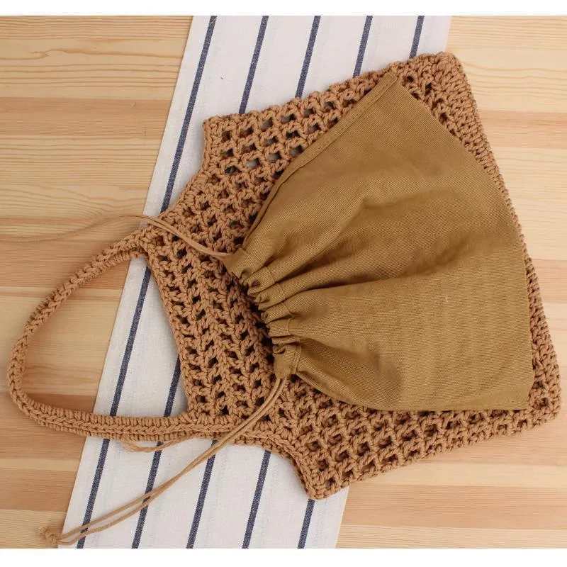 Summer Mori Artistic Natural Cotton Thread Hand-woven Mesh Fishnet Vacation Bags