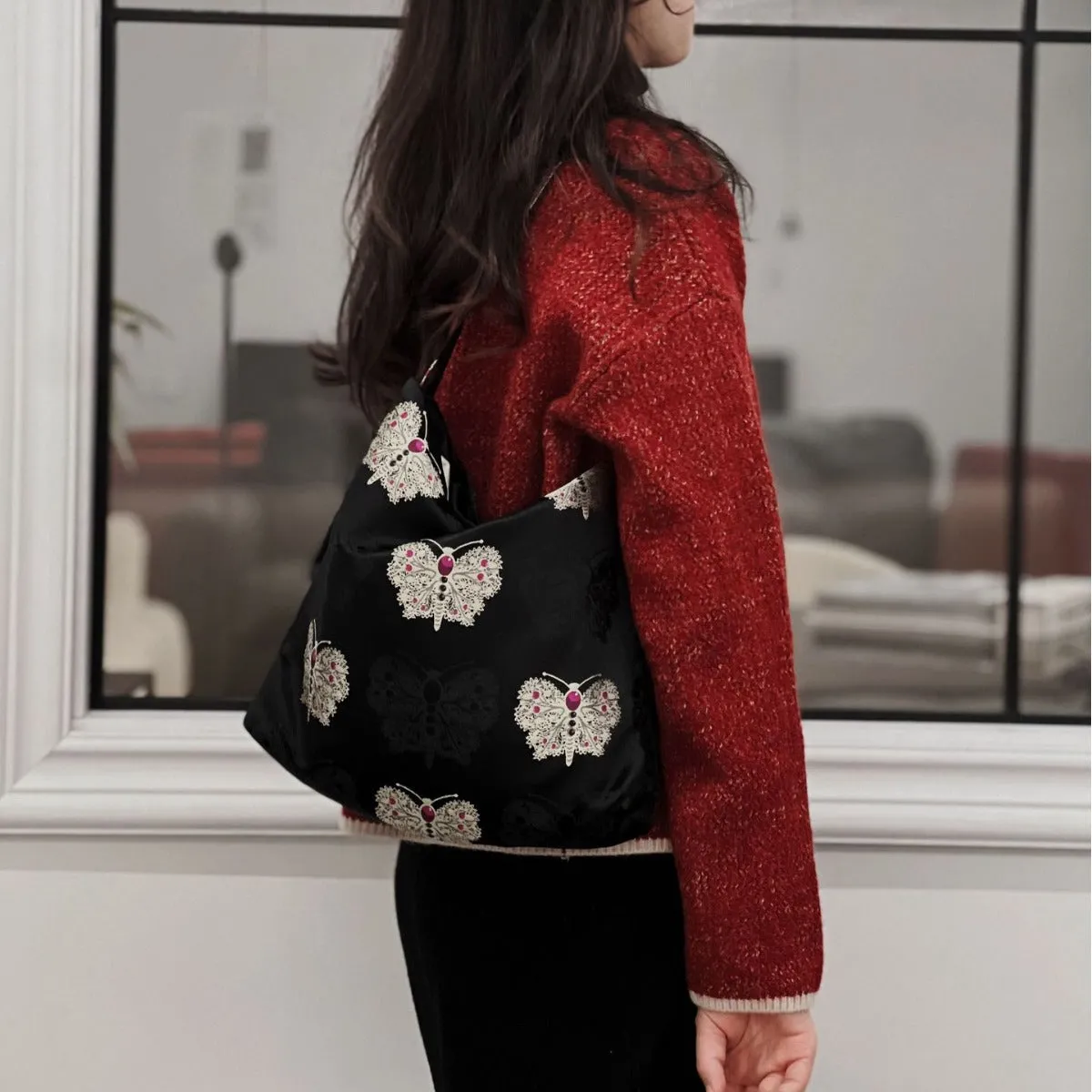 Suxi Fabric Bag – New Chinese Style Jacquard Satin Floral Underarm Bag, Single Shoulder Canvas Bag, Vintage Artistic Niche Design for Women