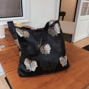 Suxi Fabric Bag – New Chinese Style Jacquard Satin Floral Underarm Bag, Single Shoulder Canvas Bag, Vintage Artistic Niche Design for Women
