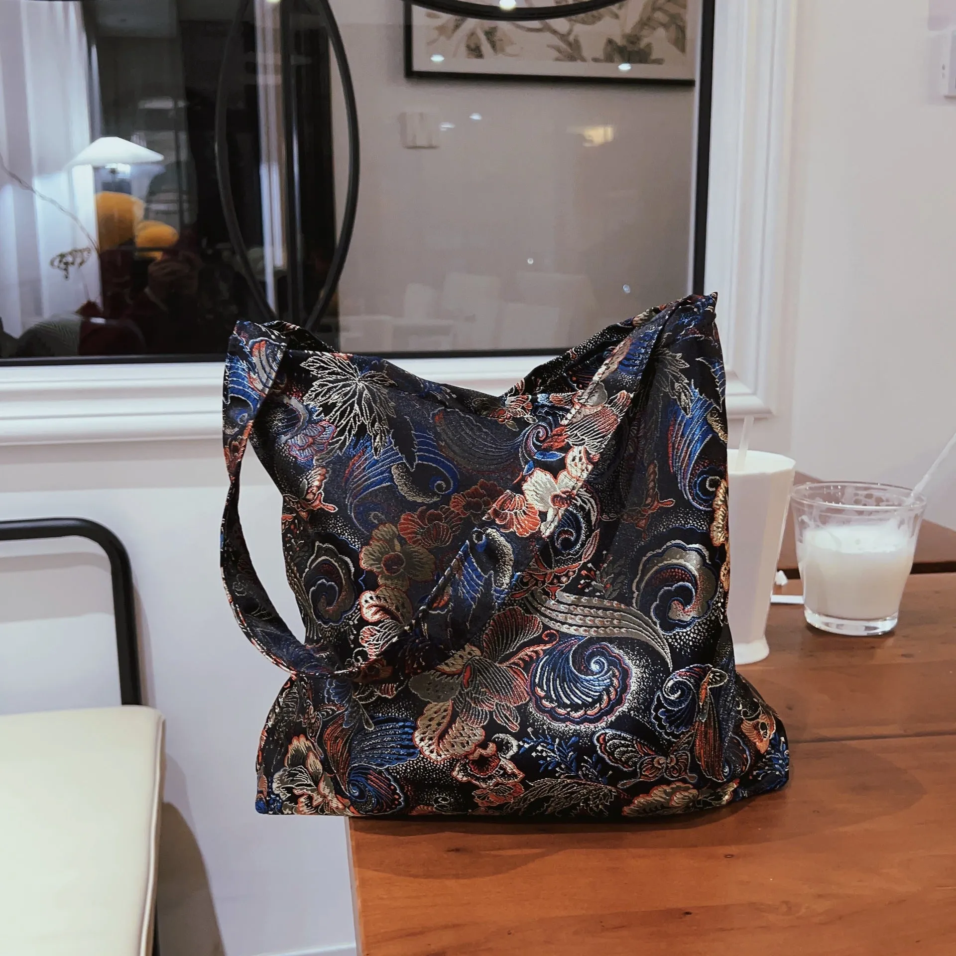 Suxi Fabric Bag – New Chinese Style Jacquard Satin Floral Underarm Bag, Single Shoulder Canvas Bag, Vintage Artistic Niche Design for Women