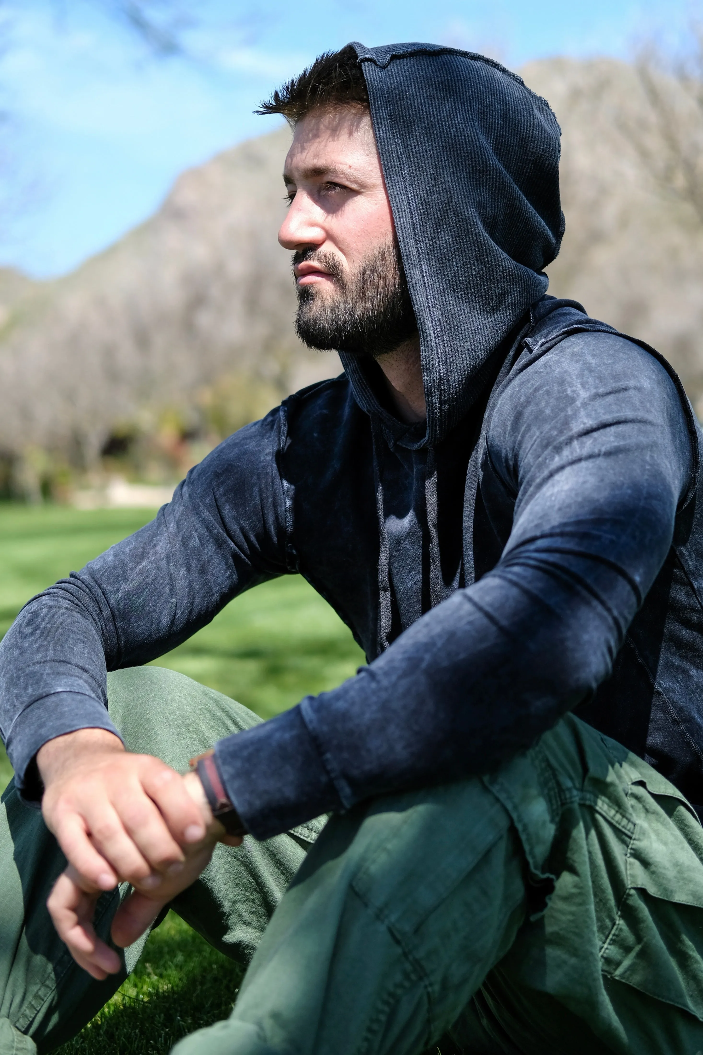 SWEATSHIRT W/THERMAL HOOD - VINTAGE BLACK