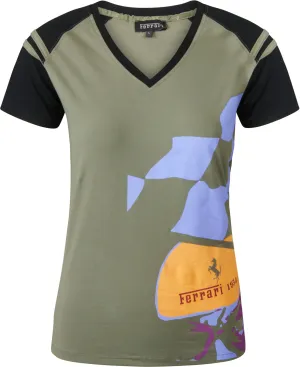 T-SHIRT Formula One 1 Scuderia Ferrari F1 Team Khaki Top NEW! Tee Ladies