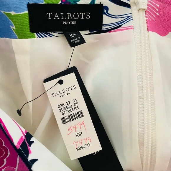 Talbots NWT Navy &amp; Pink Colorful Floral Summer Ready Classic Pencil Skirt Sz 10