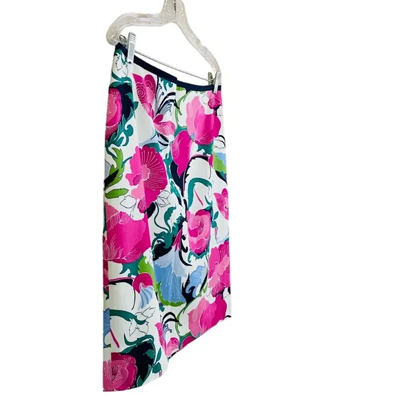 Talbots NWT Navy &amp; Pink Colorful Floral Summer Ready Classic Pencil Skirt Sz 10