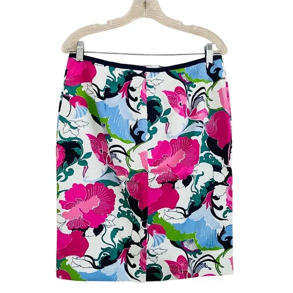 Talbots NWT Navy &amp; Pink Colorful Floral Summer Ready Classic Pencil Skirt Sz 10