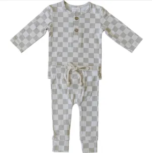 Taupe Checkered Two-piece Button Set