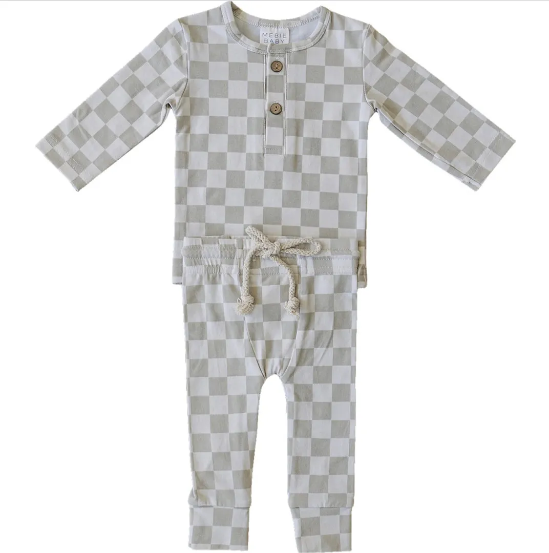 Taupe Checkered Two-piece Button Set