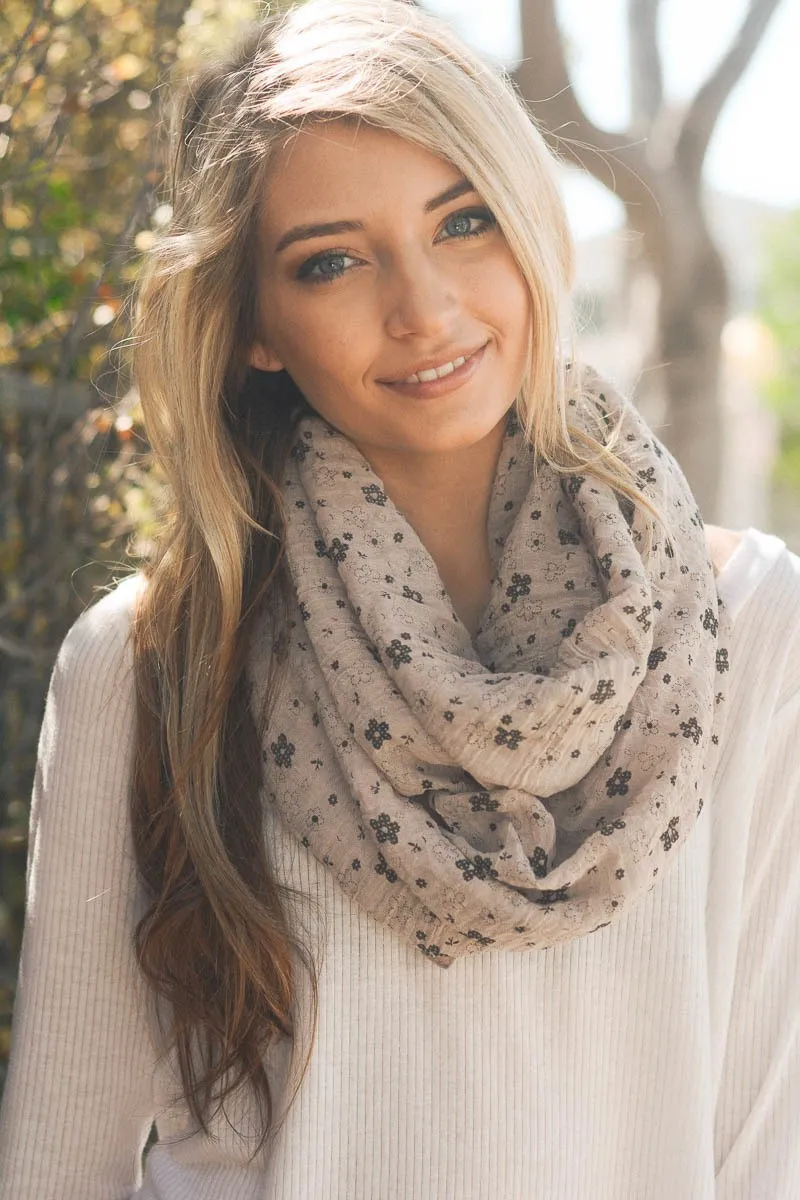 Taupe Floral Infinity Scarf