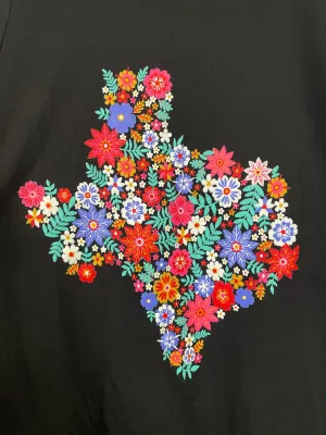 Texas Faux Embroidered Flowers Graphic Tee