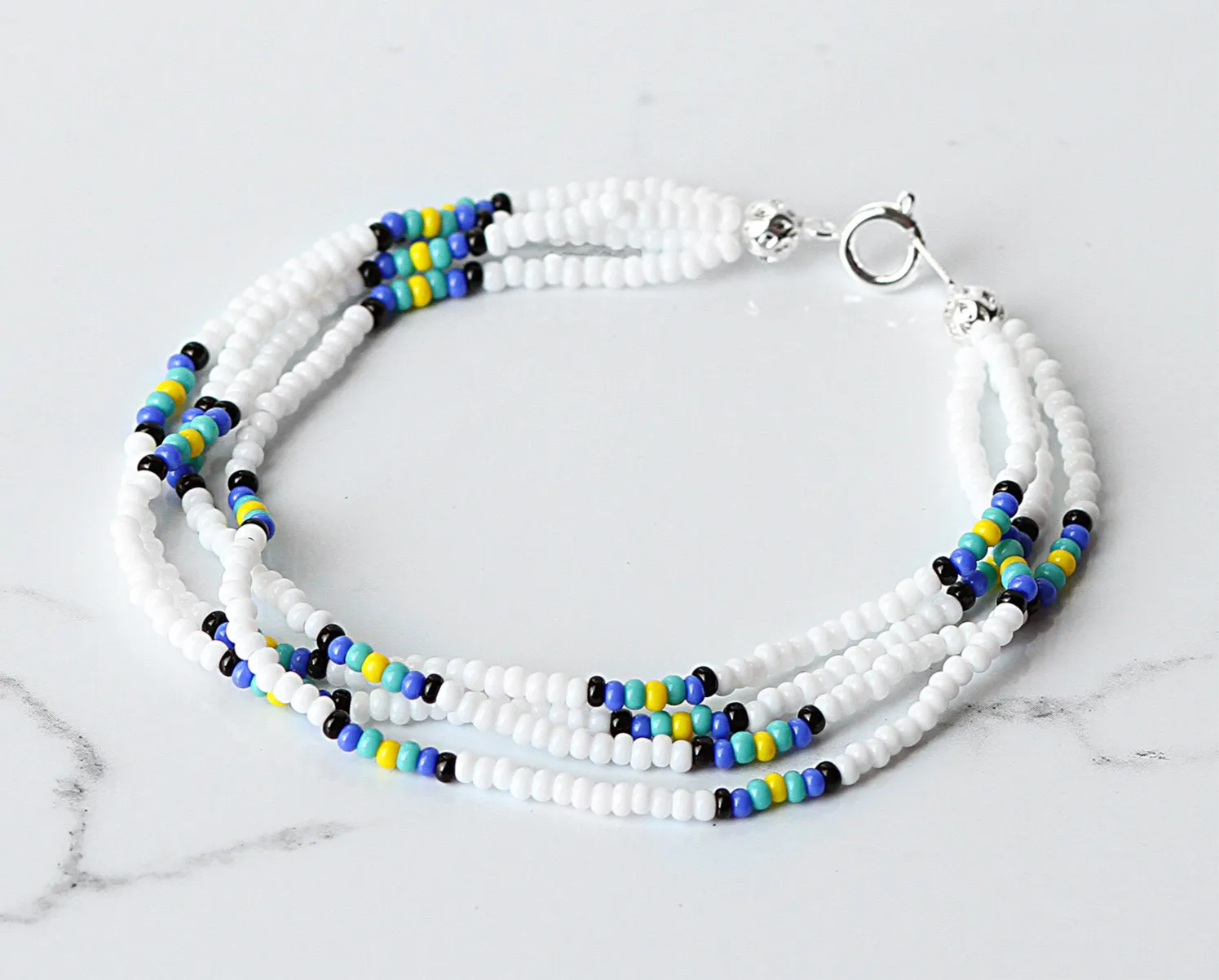 The Quartet Bracelet- White/Blue Sunburst