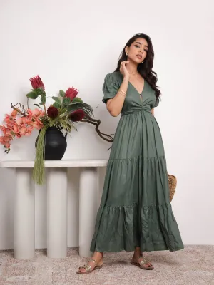 Tie Up Detailed Teired Maxi Dress