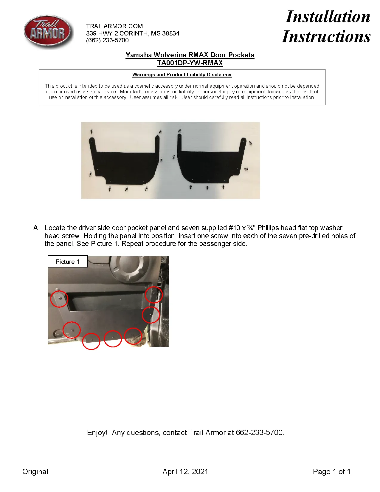 Trail Armor Yamaha Wolverine RMAX2, RMAX4 Compact and RMAX4 Door Pockets 2021 - 2025