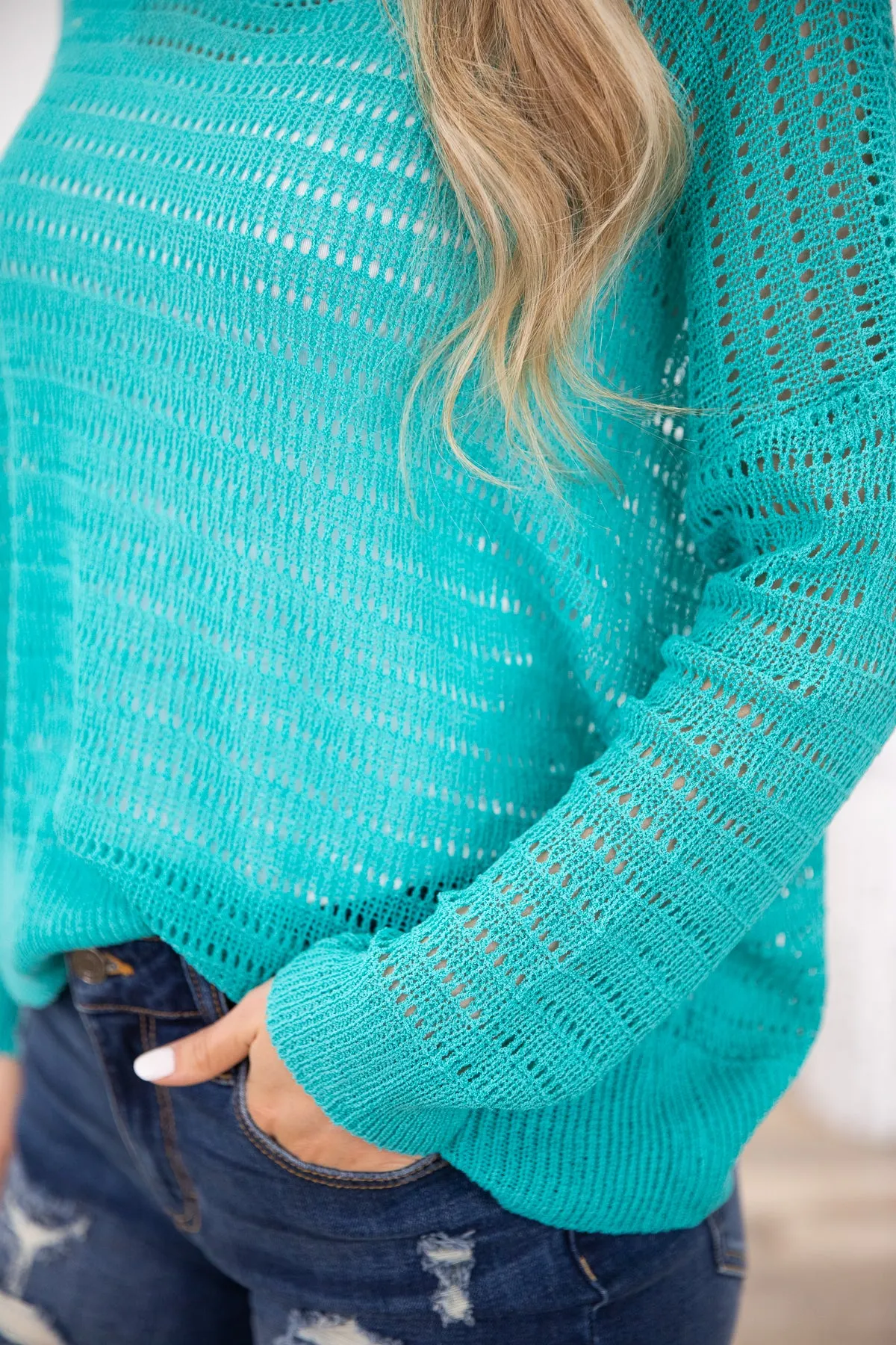 Turquoise Drop Shoulder Lightweight Sweater