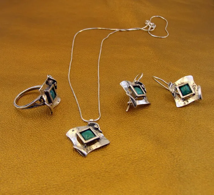 Turquoise Pendant 925 Sterling Silver Handmade Art Hadar Designers (ms 351) y
