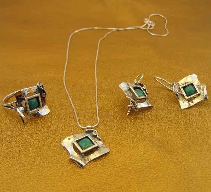 Turquoise Pendant 925 Sterling Silver Handmade Art Hadar Designers (ms 351) y