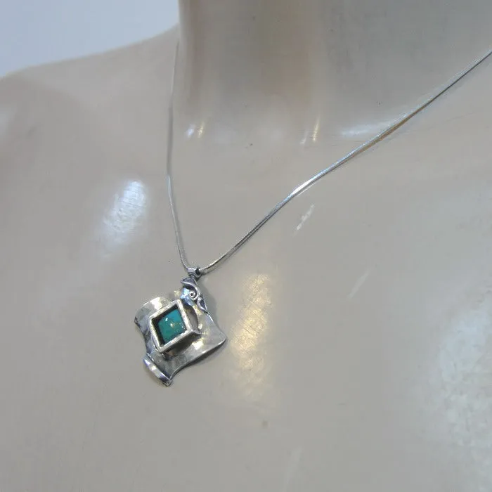 Turquoise Pendant 925 Sterling Silver Handmade Art Hadar Designers (ms 351) y