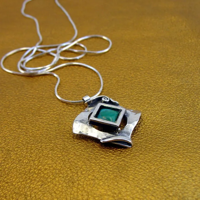 Turquoise Pendant 925 Sterling Silver Handmade Art Hadar Designers (ms 351) y