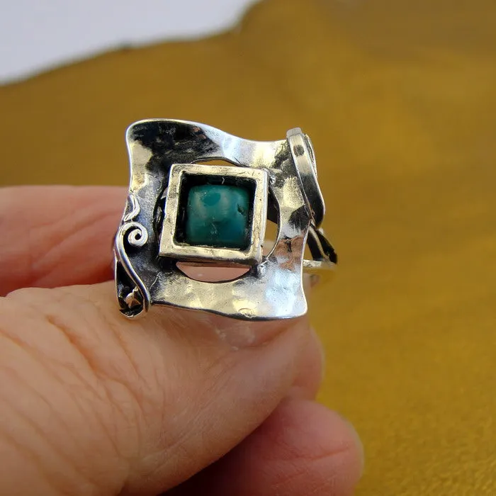 Turquoise Pendant 925 Sterling Silver Handmade Art Hadar Designers (ms 351) y