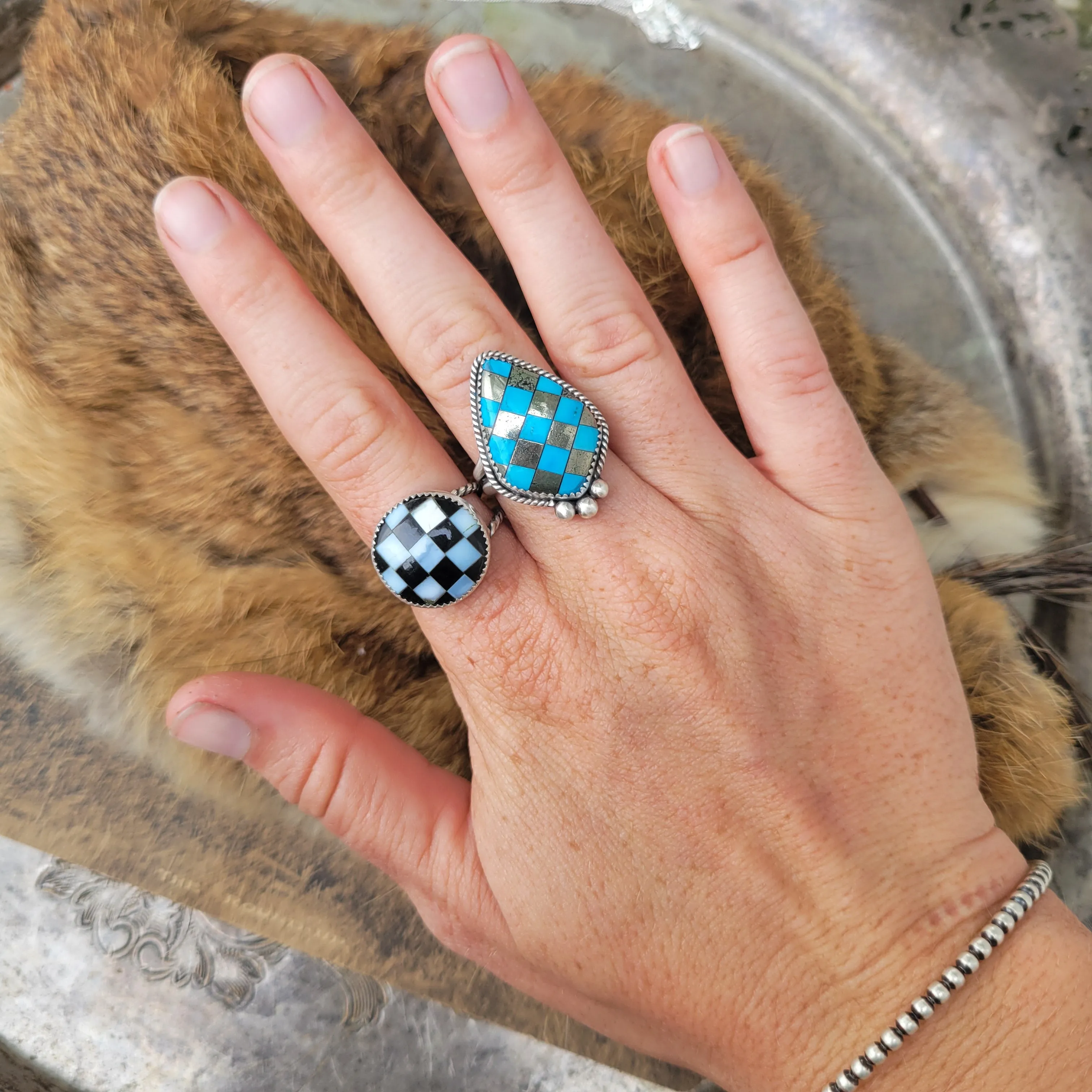 Turquoise x Pyrite Ring - sz 7