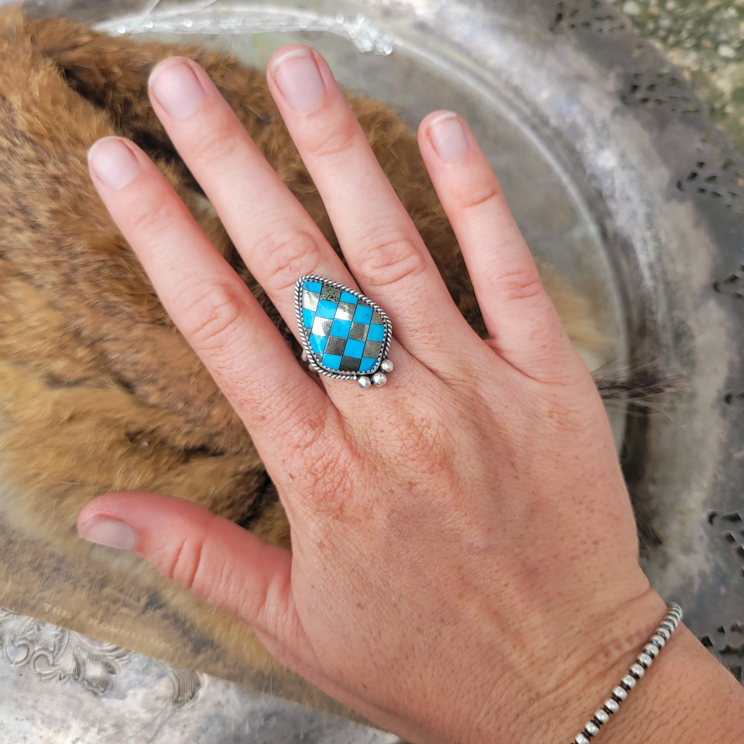 Turquoise x Pyrite Ring - sz 7