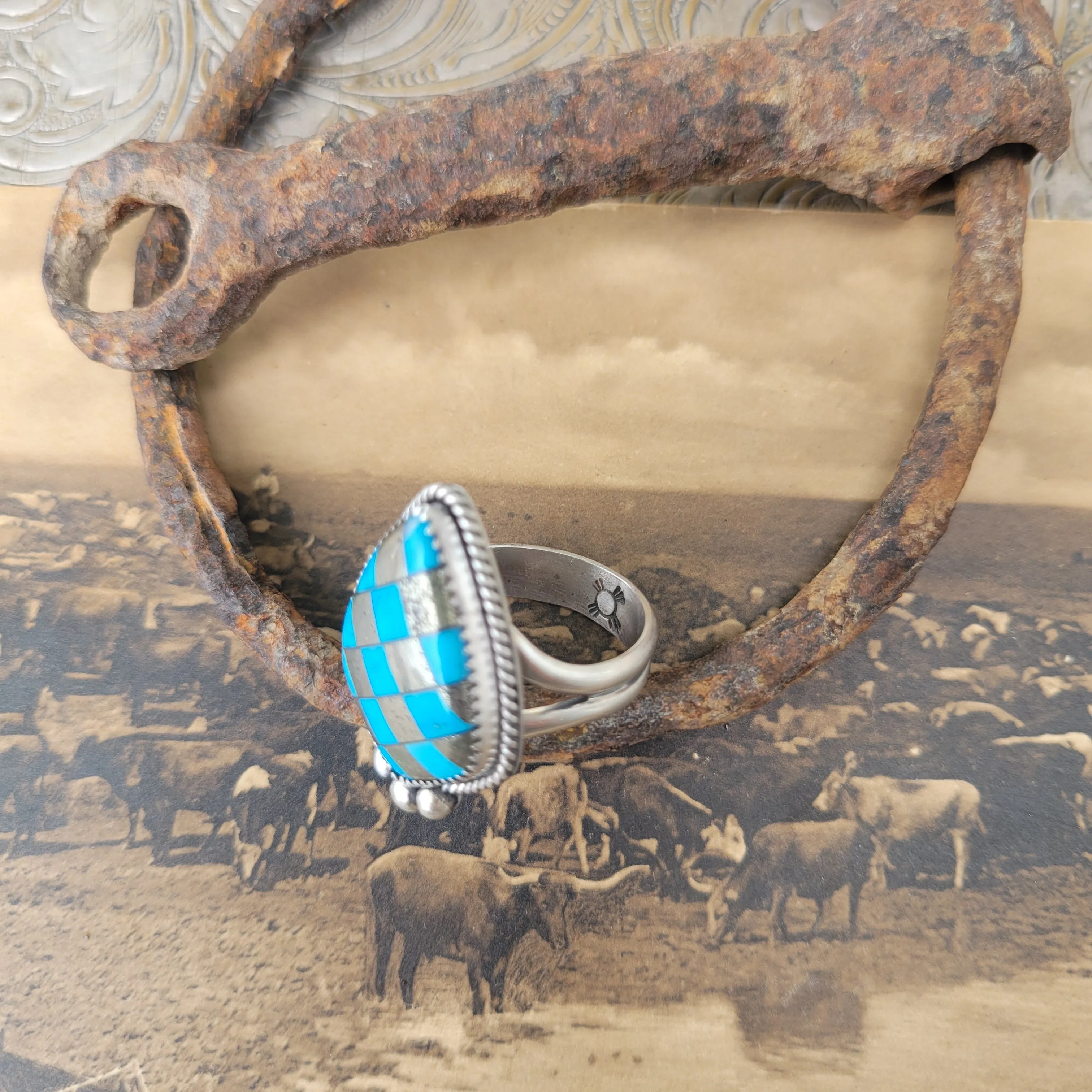 Turquoise x Pyrite Ring - sz 7