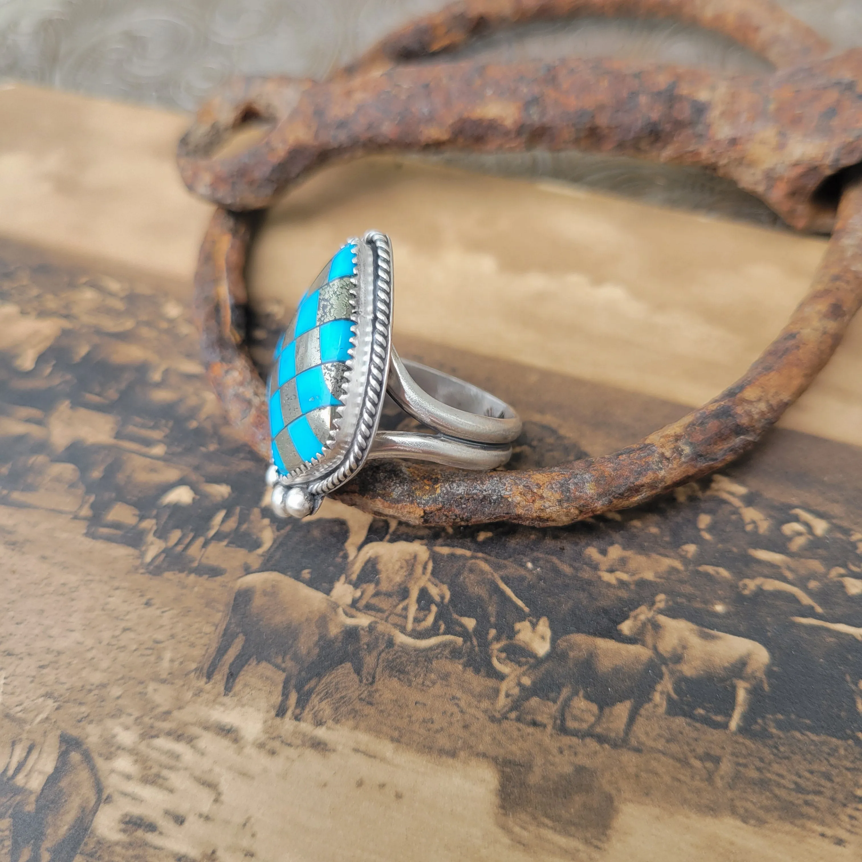 Turquoise x Pyrite Ring - sz 7