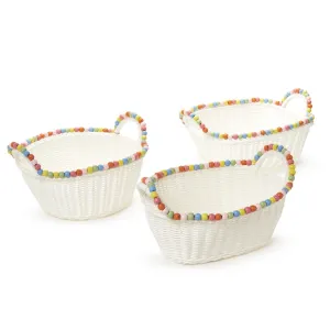 Two's Company Hand Woven Faux Wicker Basket with Beads