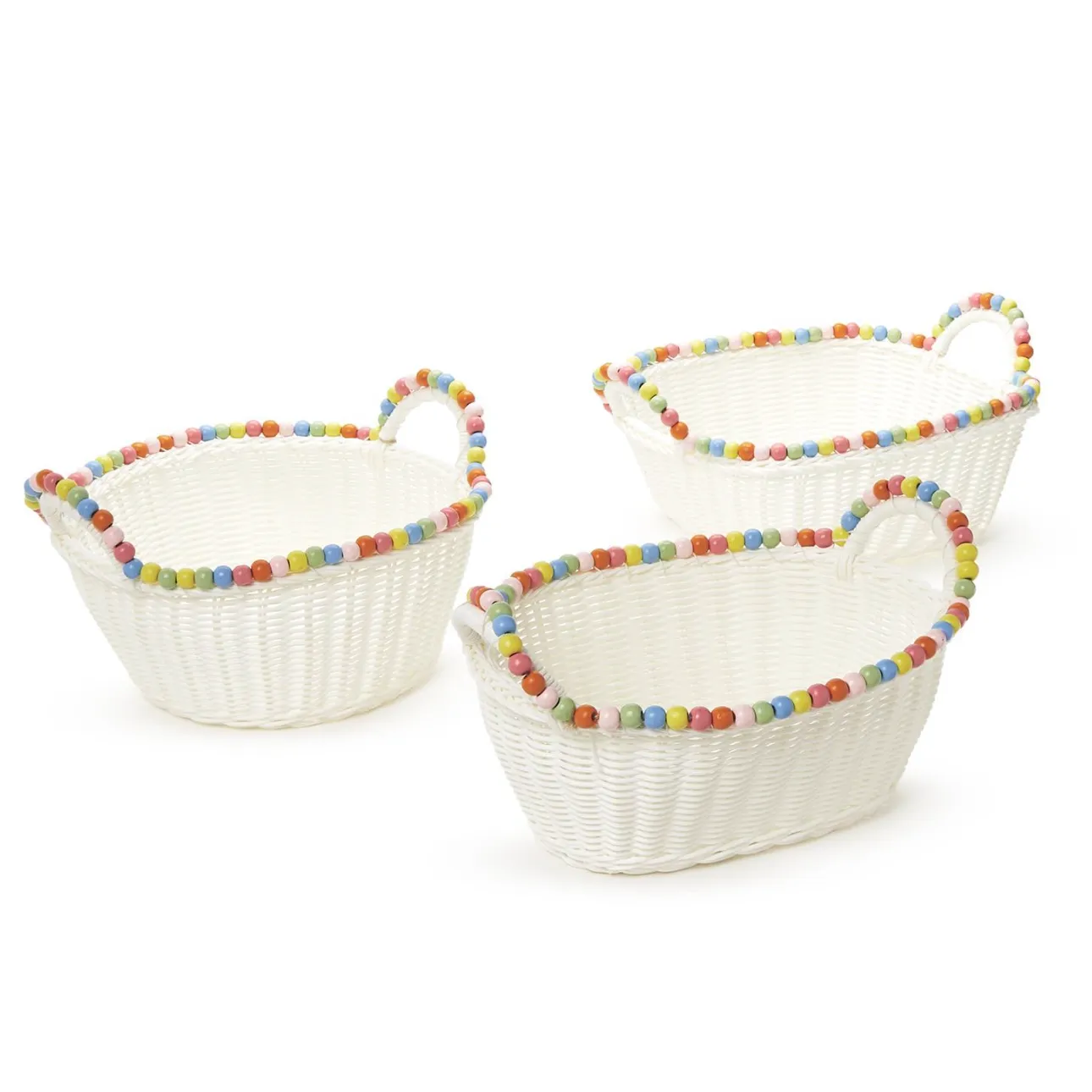Two's Company Hand Woven Faux Wicker Basket with Beads