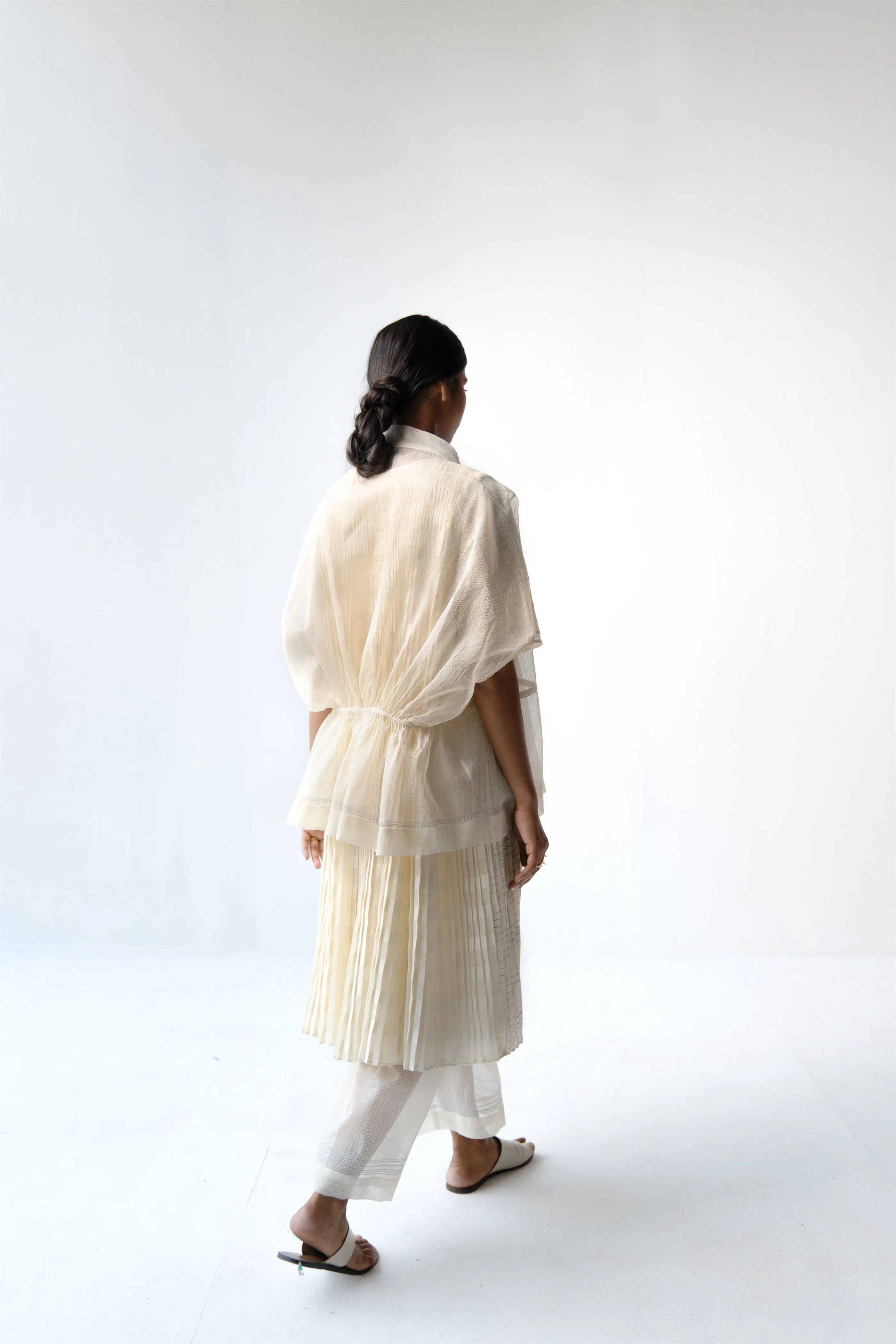 Urvashi Kaur   -   Antique White Echo Dress Checkered With Kantha Details