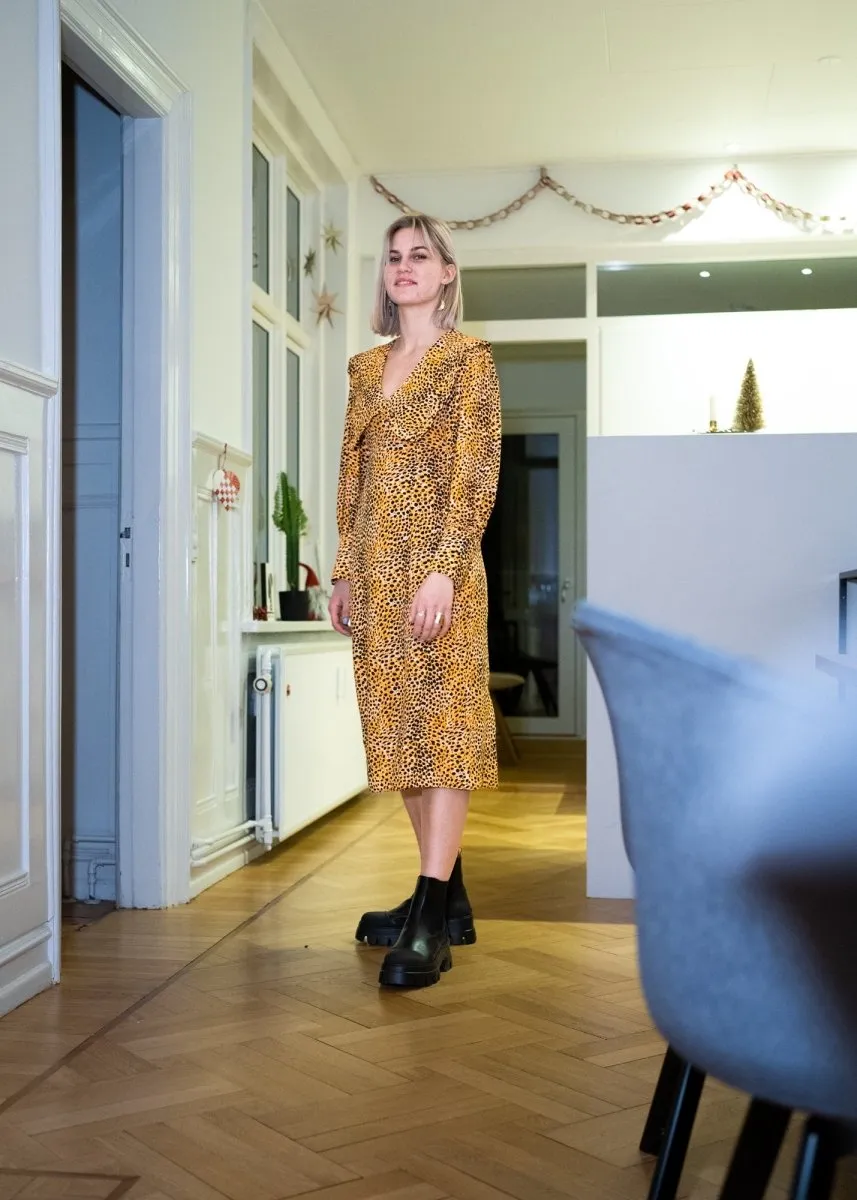 V-neck Ruffle Collar Dress - Bright Marigold