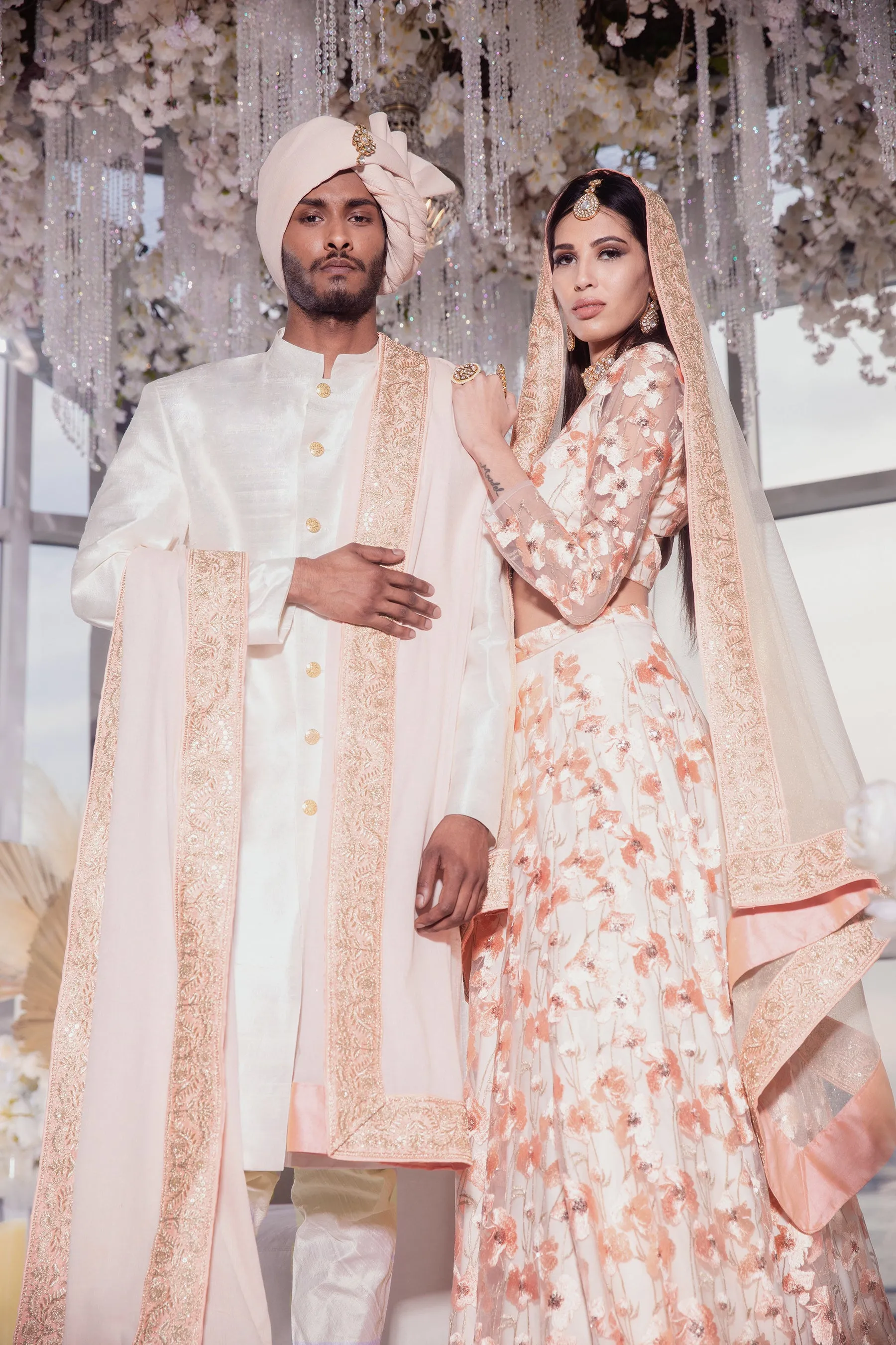 VANIDA Peach Floral Lace Lehenga Top