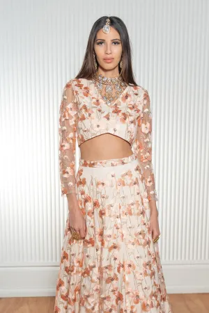VANIDA Peach Floral Lace Lehenga Top