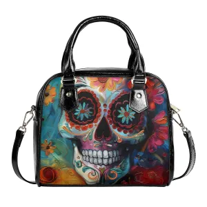 Vibrant Sugar Skull Handbag – Artistic PU Leather Tote with Shoulder Strap