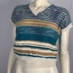 Vintage 60’s Mod JC Penny Striped Terry Cloth Pullover Short Sleeve Sweater Larg