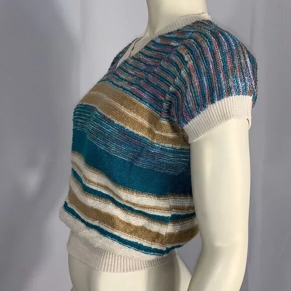 Vintage 60’s Mod JC Penny Striped Terry Cloth Pullover Short Sleeve Sweater Larg