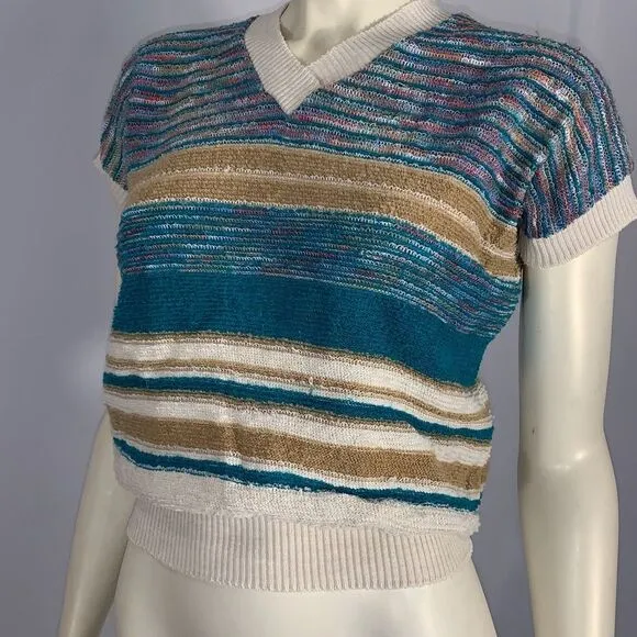 Vintage 60’s Mod JC Penny Striped Terry Cloth Pullover Short Sleeve Sweater Larg