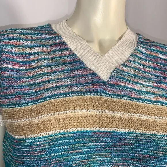 Vintage 60’s Mod JC Penny Striped Terry Cloth Pullover Short Sleeve Sweater Larg