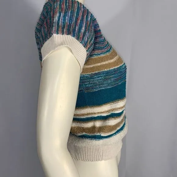 Vintage 60’s Mod JC Penny Striped Terry Cloth Pullover Short Sleeve Sweater Larg