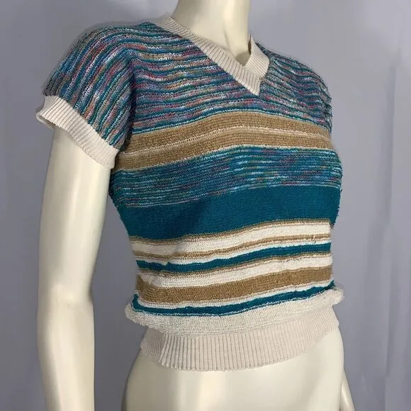 Vintage 60’s Mod JC Penny Striped Terry Cloth Pullover Short Sleeve Sweater Larg