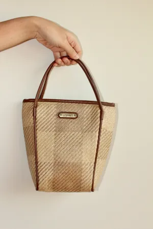 Vintage 90s Tan Checkered Wicker Bag