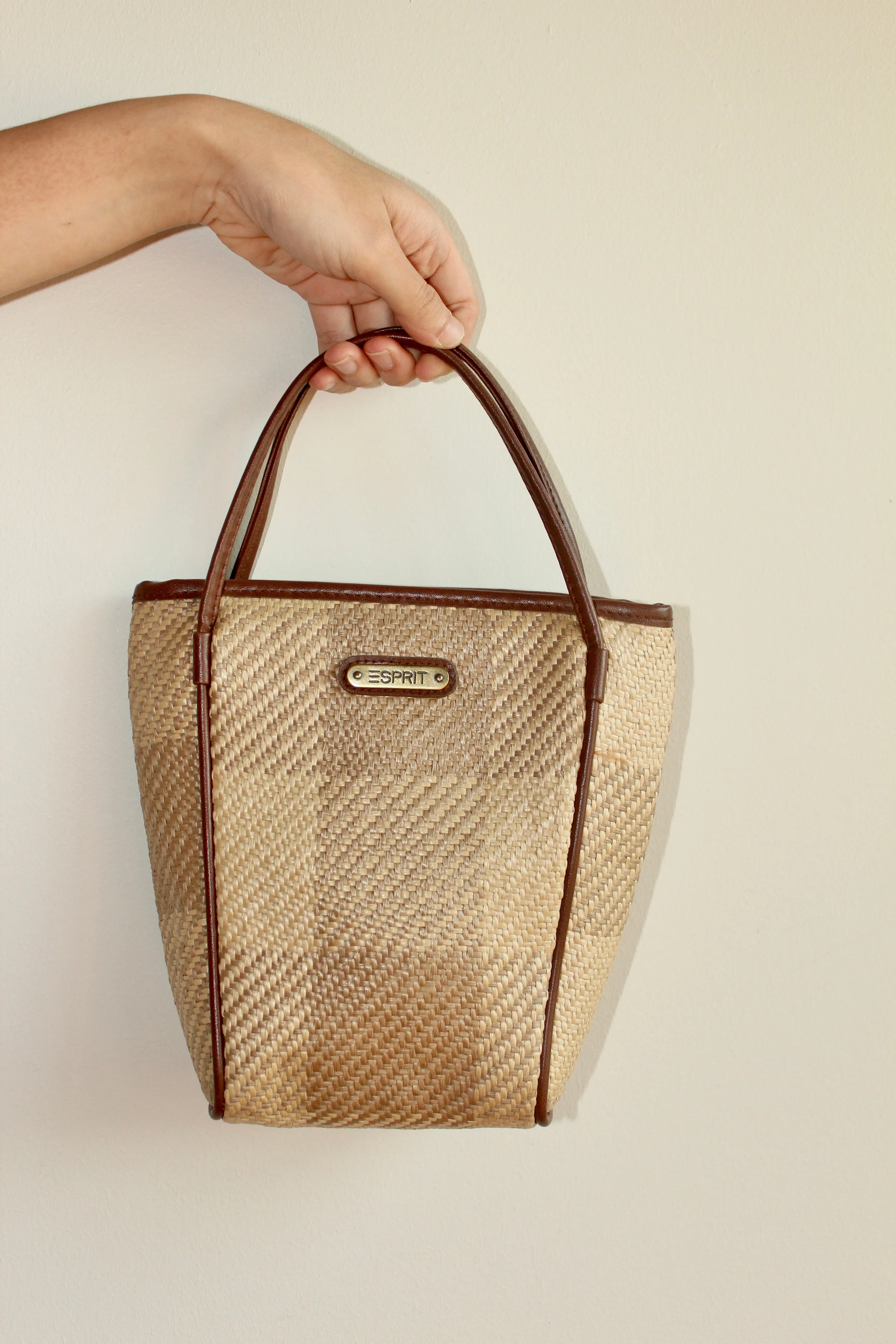 Vintage 90s Tan Checkered Wicker Bag