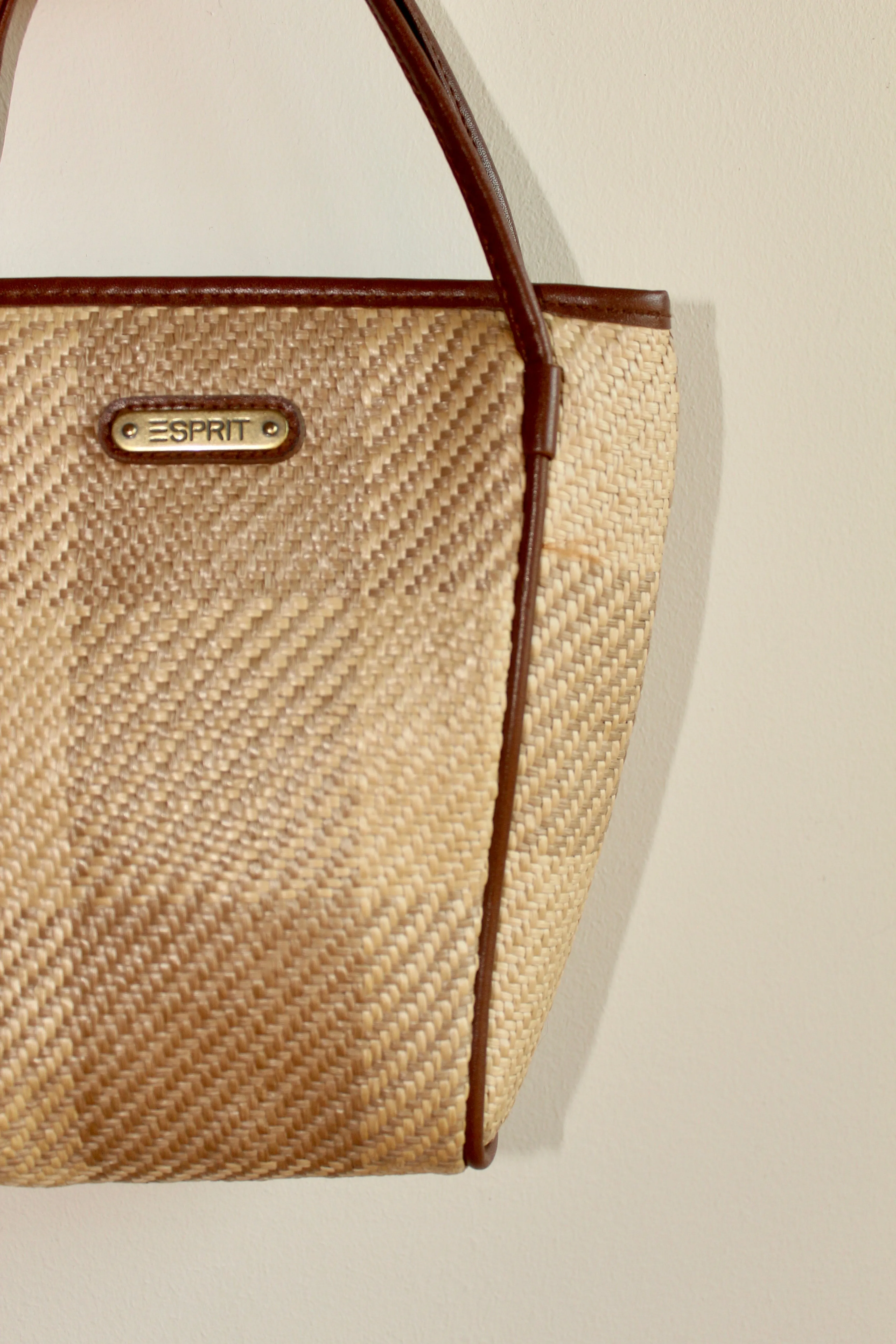 Vintage 90s Tan Checkered Wicker Bag