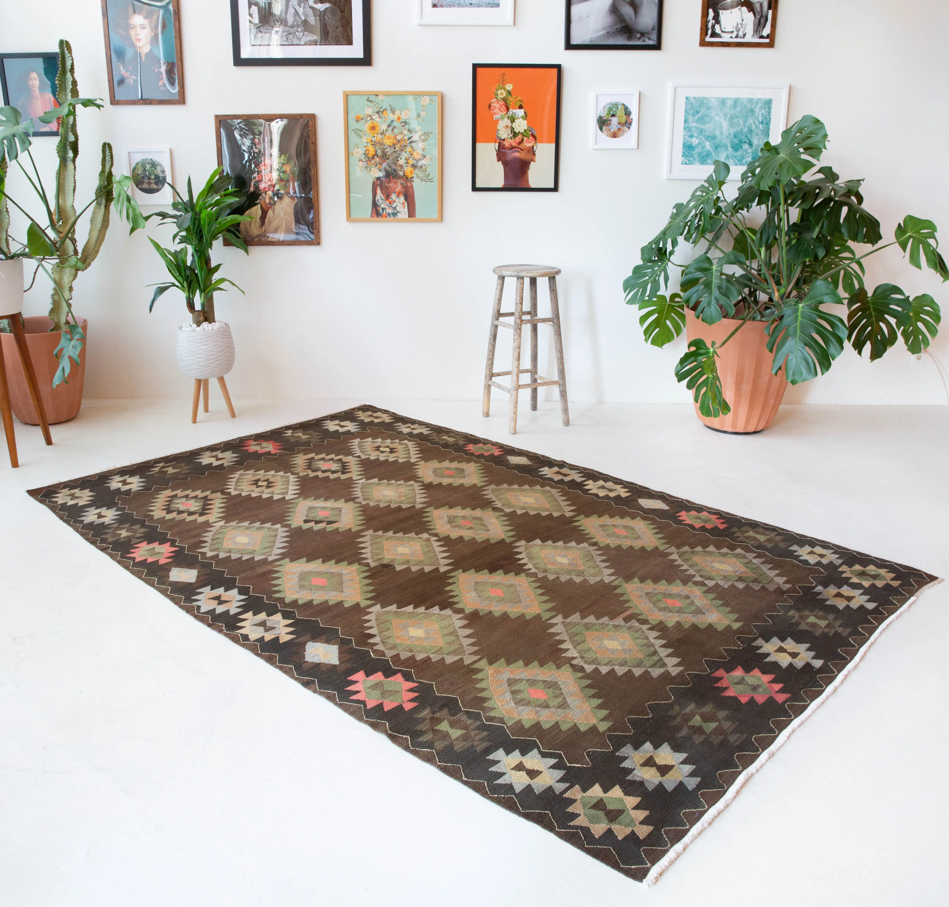 Vintage Denizli Kilim Rug 6'1"x9'8"