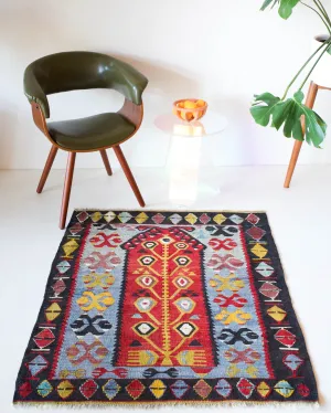 Vintage Mini Turkish Kilim Rug 3'6"x4'
